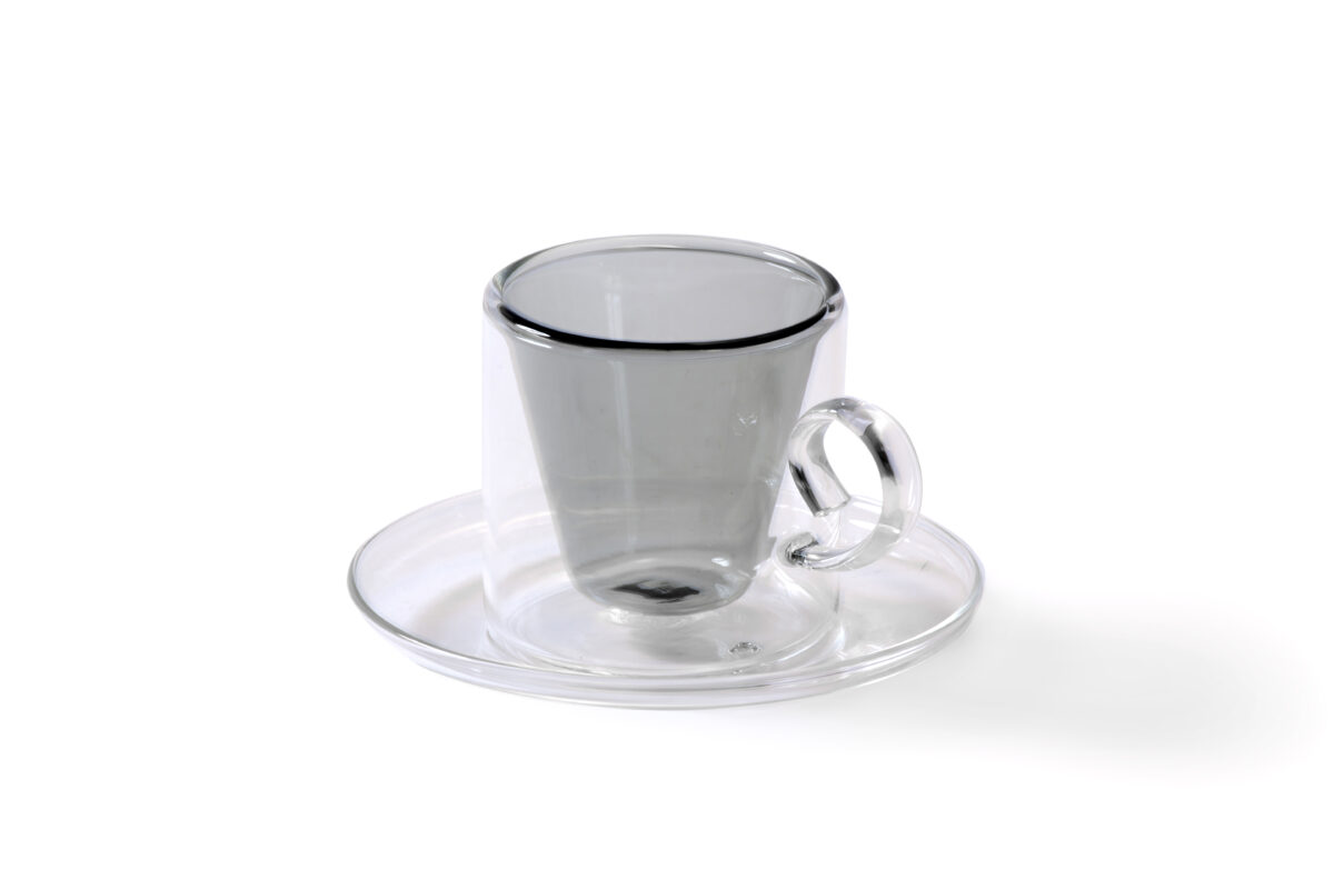 Turkish Coffee Cup Set 4 - Grey Double Wall with Handle