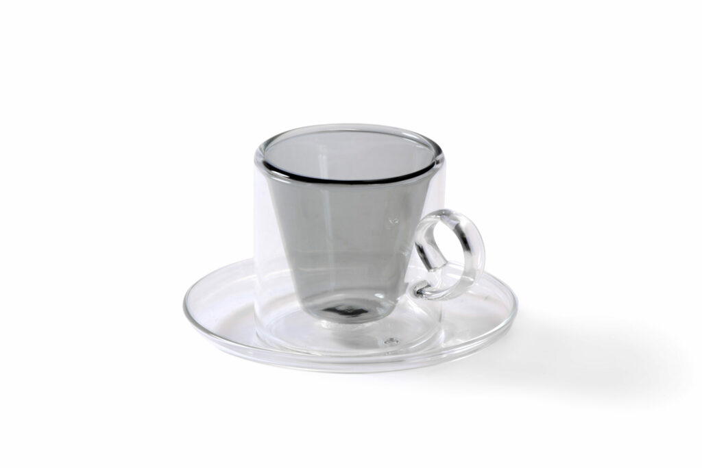 Turkish Coffee Cup Set 4 - Grey Double Wall with Handle
