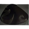 A set of 12 paper placemats, in an organic shape, with a grey base color and golden-print dotted Arabic calligraphy pattern.
