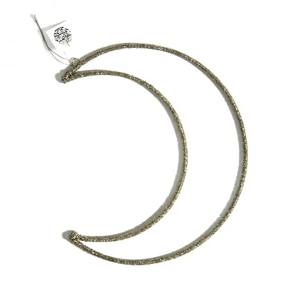 18" Silver beaded crescent with a hanger at the top, suitable for hanging.