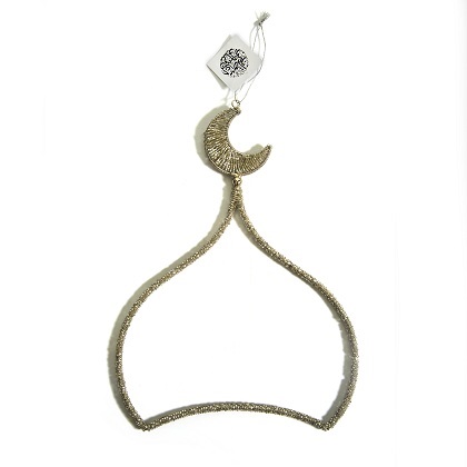 18" Gold beaded dome with a hanger at the top, suitable for hanging.