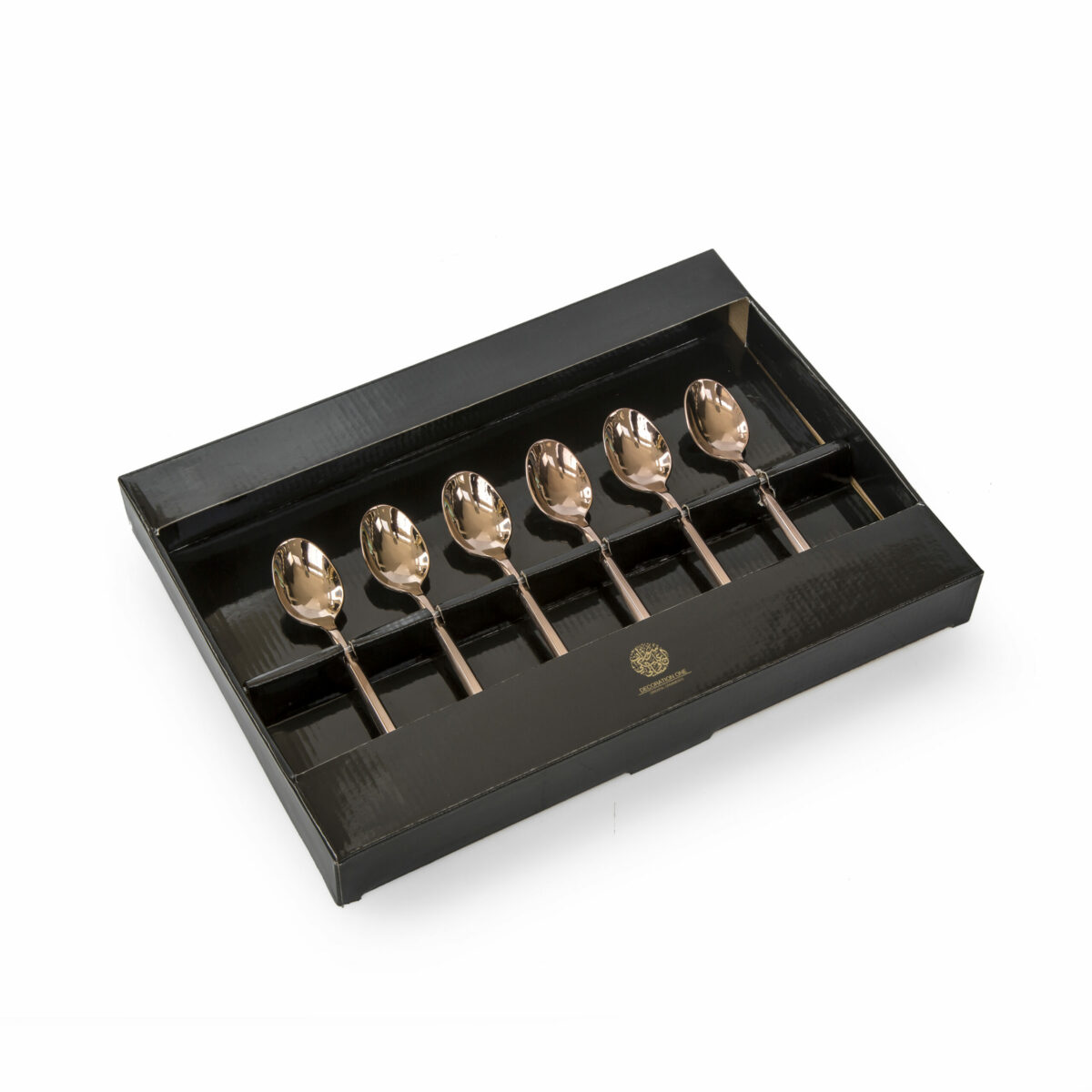A set of rose-gold color stainless steal cutlery, comes with 6 pieces of sugar spoons.