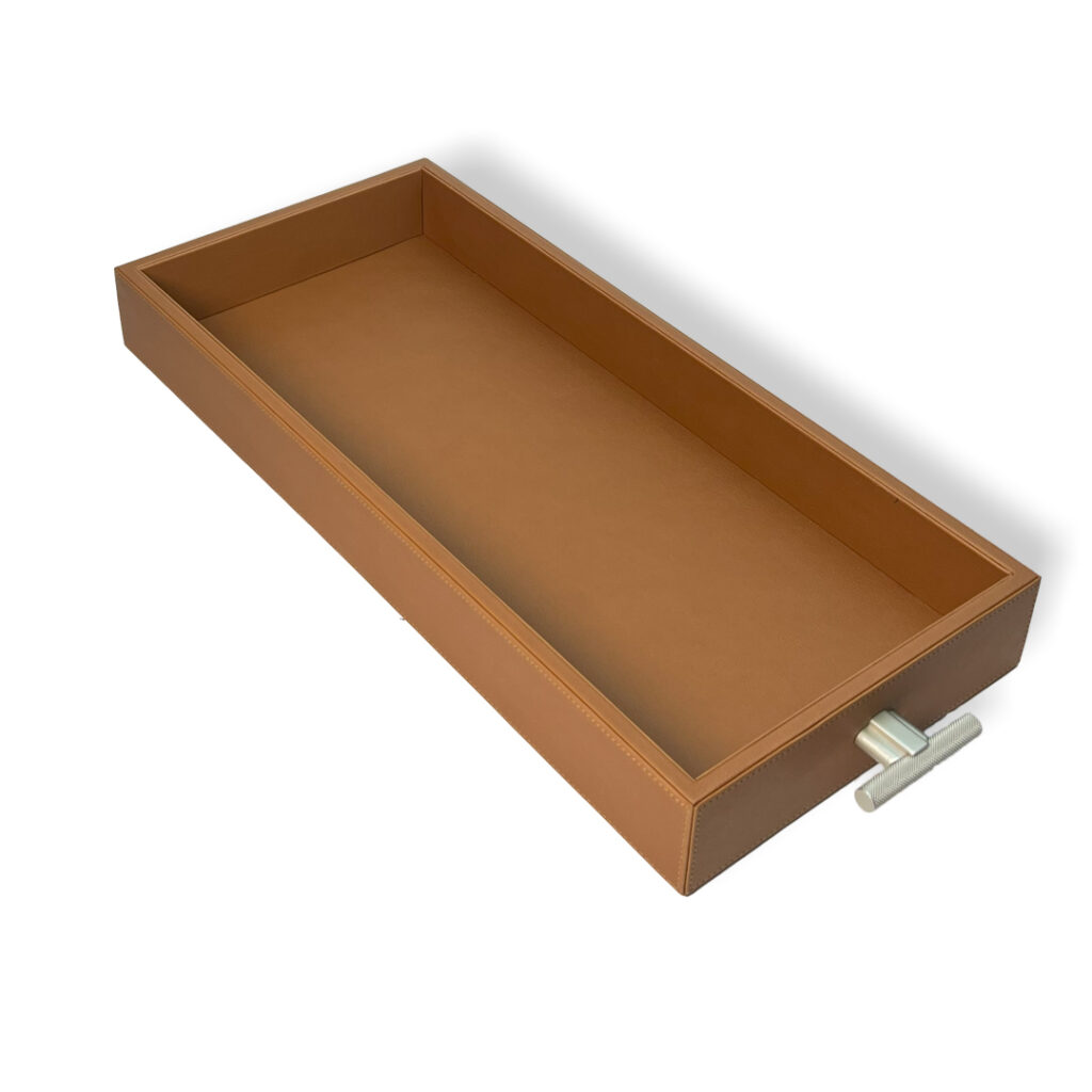 Luxury Leather Tray – Camel Color Organizer and Home Décor Accent