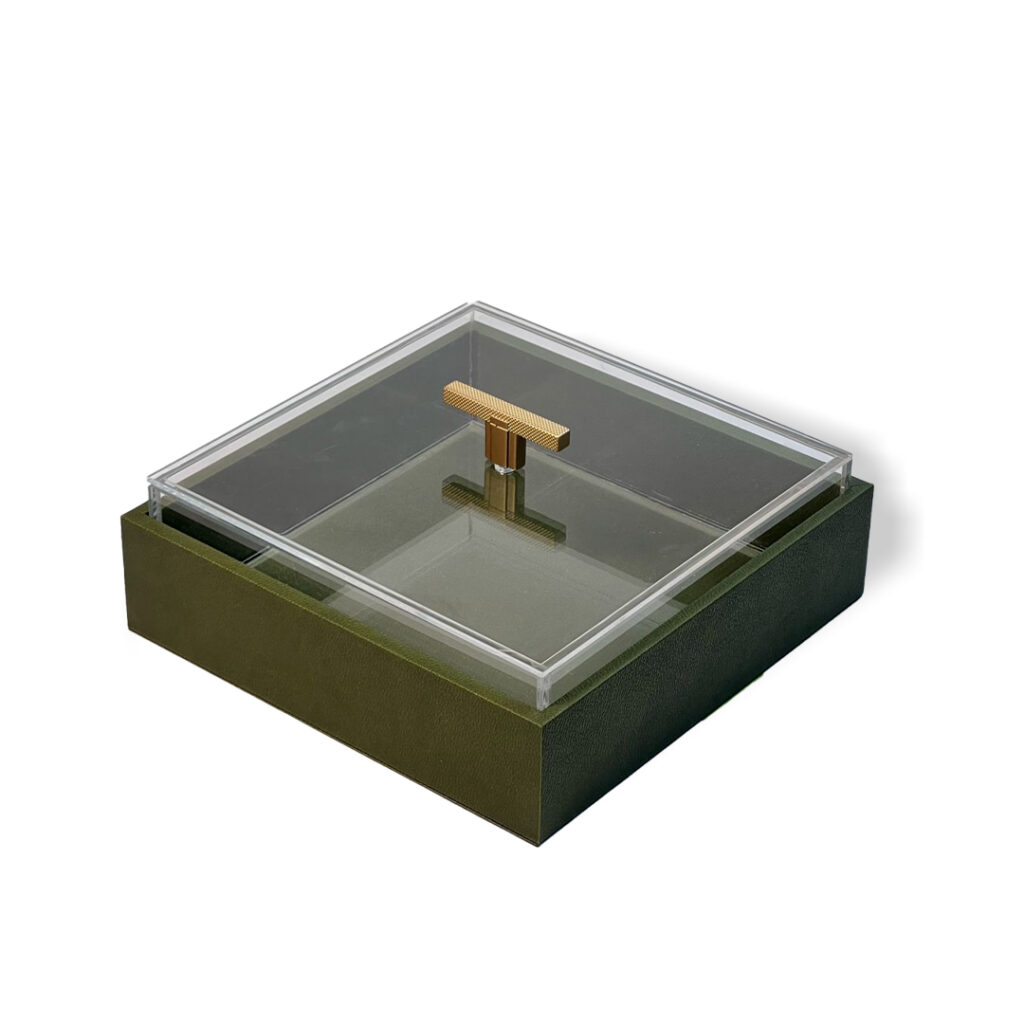 Qirmez Leather and Acrylic Square Box Forest
