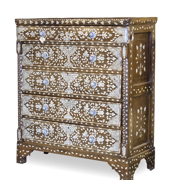alt="Wood and mother of pearl chest drawer"