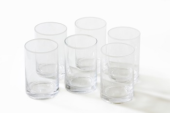 alt="glass tumbler dotted white calligraphy"