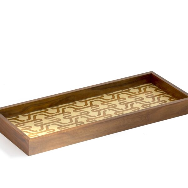 alt="cherry wood veneer tray with Arabic calligraphy"