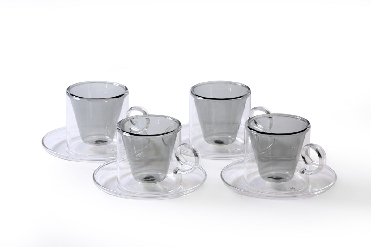 alt="Turkish coffee double glass with. narrow end at the bottom"