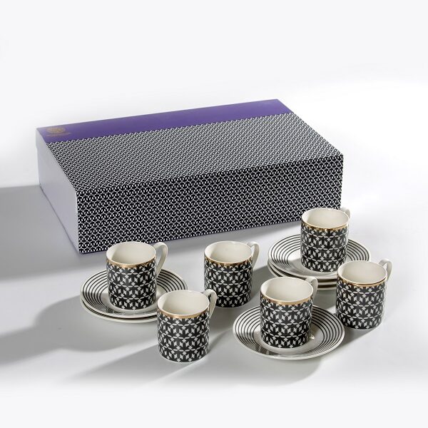 alt="Turkish coffee cups with dotted geometrical black white and grey calligraphy"