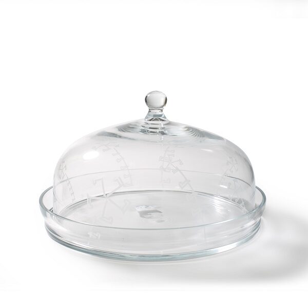 alt="clear cake jar with white arabic letters"