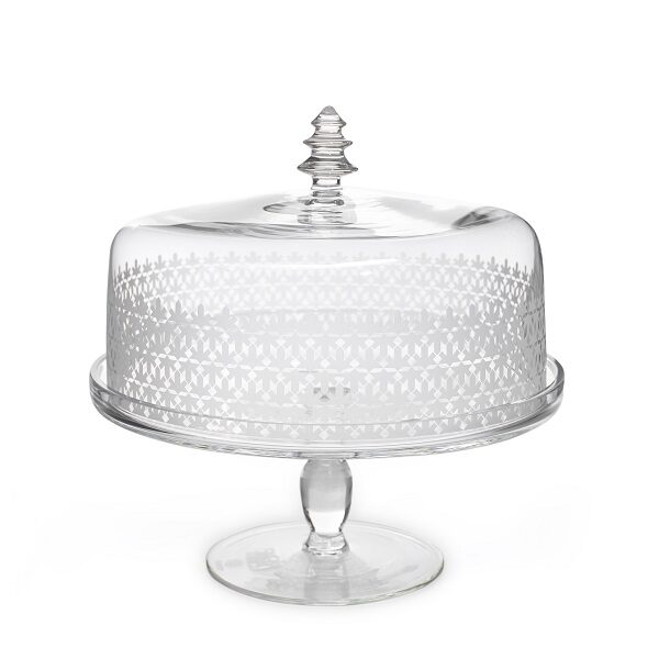 alt="clear cake stand with design"