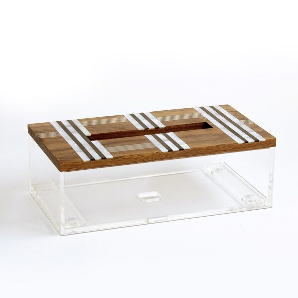 alt="plexi tissue box with wood and mop design"