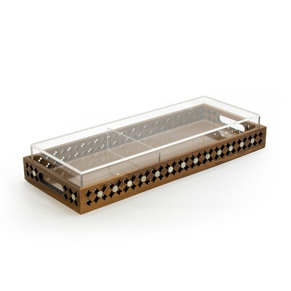 alt="wooden tray with acrylic compartment box"