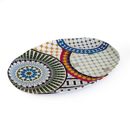 Melamine oval plate 16"x11" inspired from Meknes design, that is known for their colorful ceramic tiles in geometric patterns in the city Meknas in Marocco.