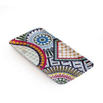 Melamine rectangler plate 18"x9.5" inspired from Meknes design, that is known for their colorful ceramic tiles in geometric patterns in the city Meknas in Marocco.