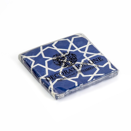 Printed napkins, in navy color, with Arabic Geometrical pattern. Napkin size 25x25cm when open, 2ply tissue, 20 napkins per pack.
