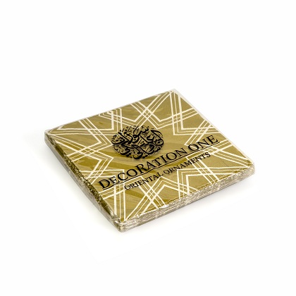 Printed napkins, in gold color, with an Islamic geometric pattern. Napkin size 25x25cm when open, 2ply tissue, 20 napkins per pack.