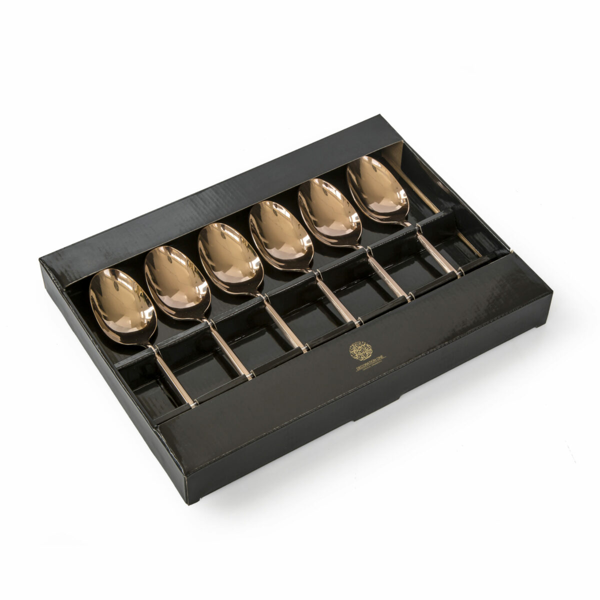 A set of rose-gold color stainless steal cutlery, comes with 6 pieces of serving spoons.