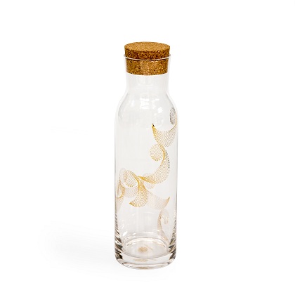 alt="glass jug with golden dotted calligraphy letters"