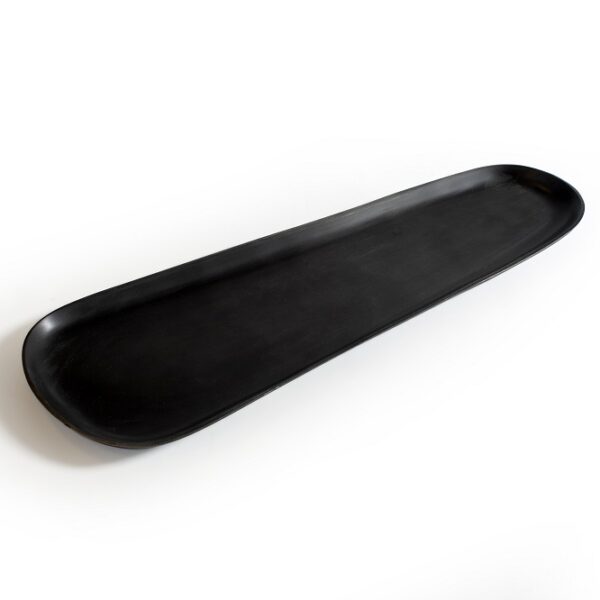 black, organic shaped, aluminum, platter"