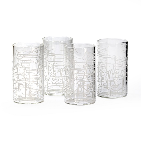Drinkware Sets| Assiel White Calligraphy Juice Cups Set of 4 - Embrace Joyful & Innovative Arabic Spirit
