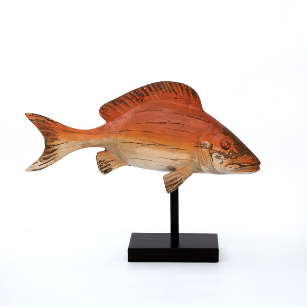 alt="orange polyresin fish stand"