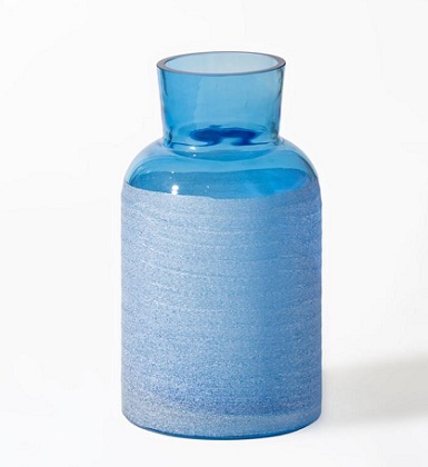 Glass vase in light opaque blue, with a size of 14.5x9.5x25.5cm