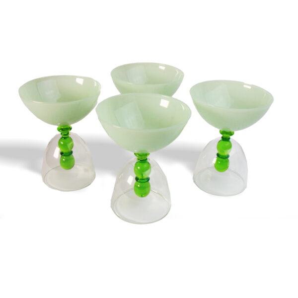 Tempered Glassware: Mashrabiyeh High Glass Bowl Set in Jade Green